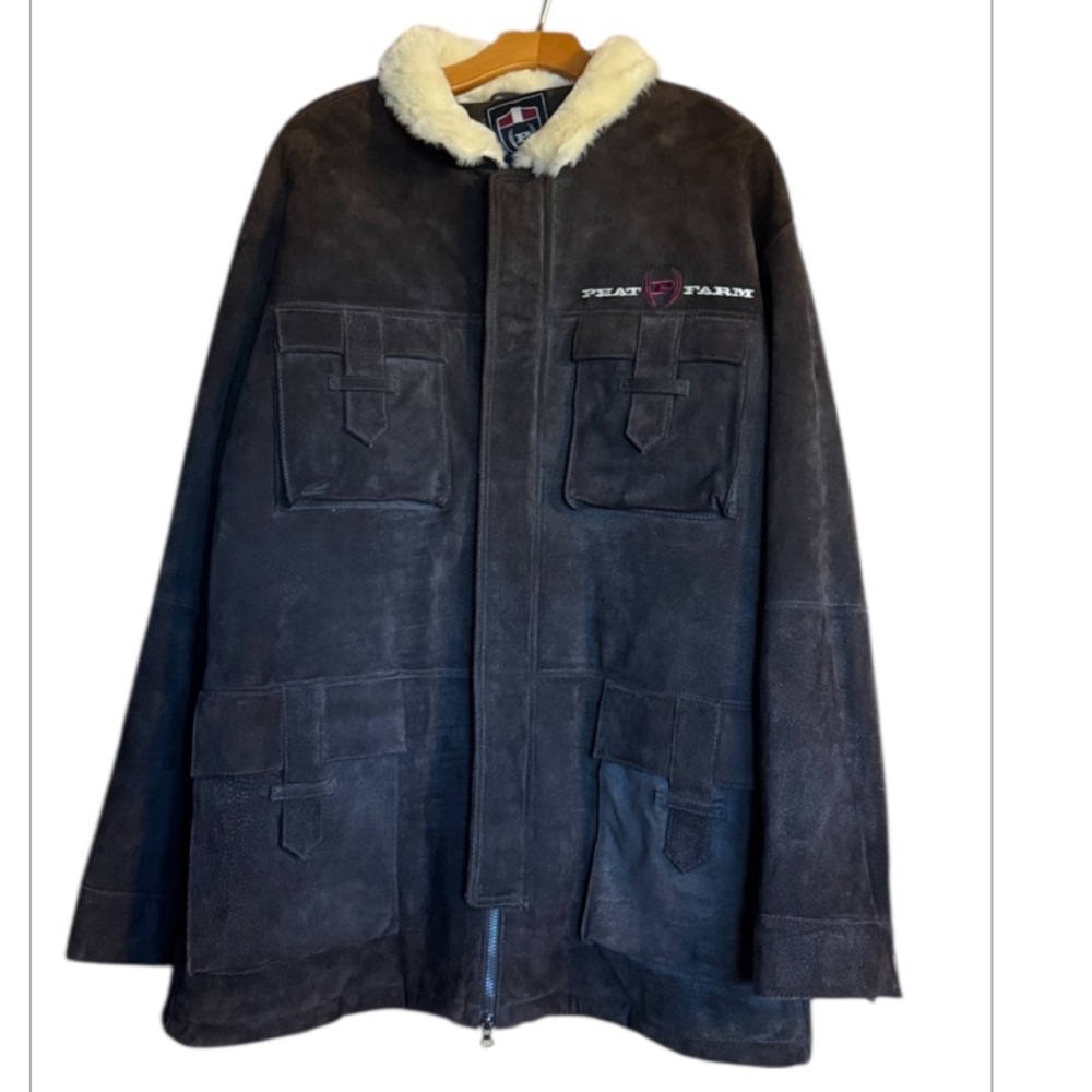 Phat Farm brown suede leather jacket with thick shearling lining Size XL